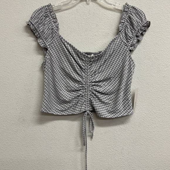 Urban Romantics Gingham Check Rushed Front Crop Top M - Picture 2 of 15